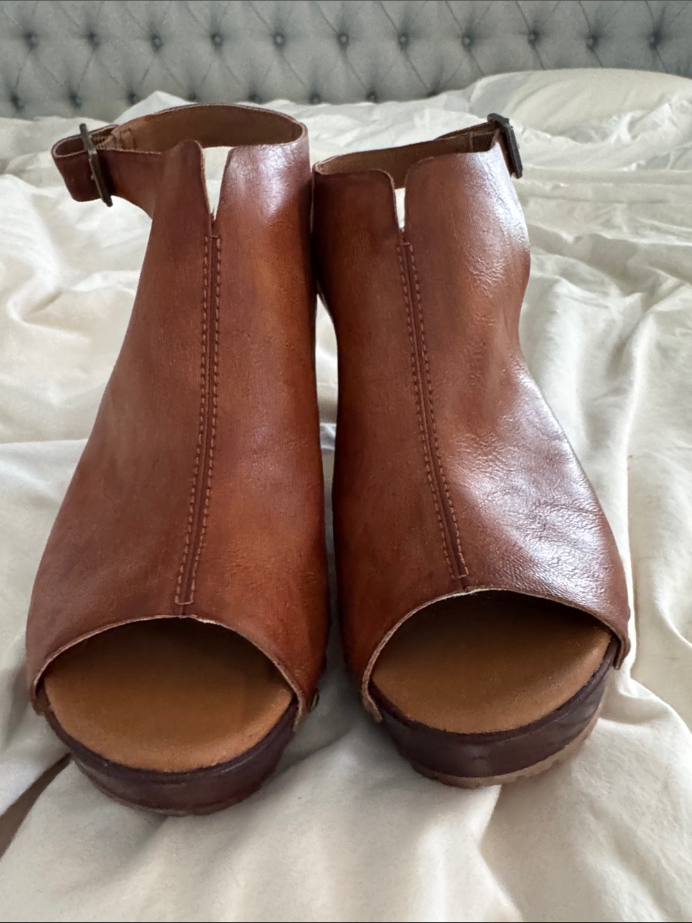 Kork-Ease Tan Brown Leather Open-Back Mules